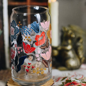 Folk Florals Glass Can