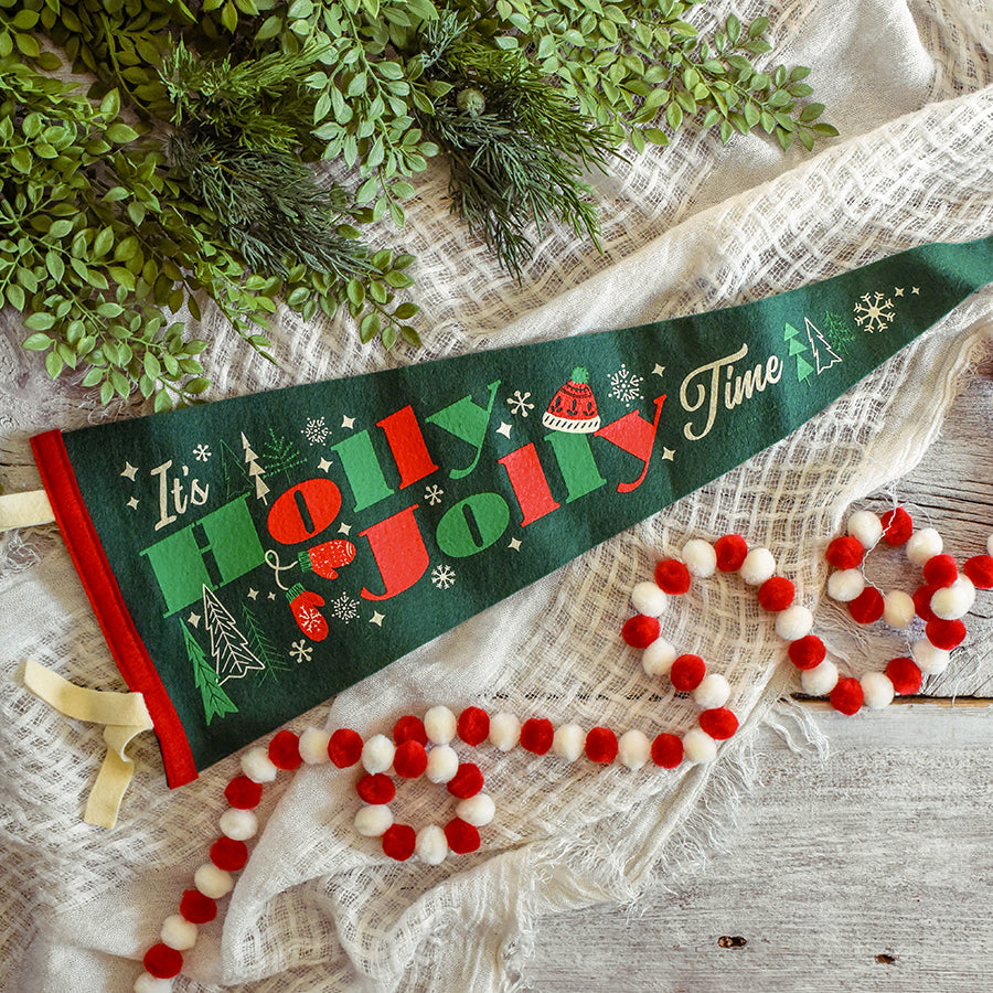 It's Holly Jolly Time - Printed Wool Pennant