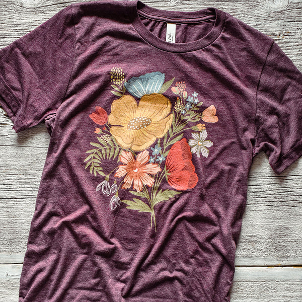 rienda 新品 bouquet flower back フレアシャツ Colorful Flower Bouquet Triblend Tee / T Shirt - Fancy That Design