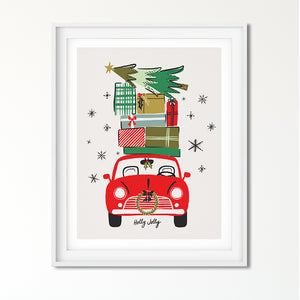 Christmas Car Art Poster Print