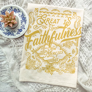 Great is Thy Faithfulness Script Hymn Tea Towel