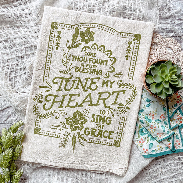 Church Hymn Tea Towel - Easter Decor - Dish Towel - Spiritual Decor -  Hostess Gift - How Great Thou Art - Amazing Grace - Kitchen Towel