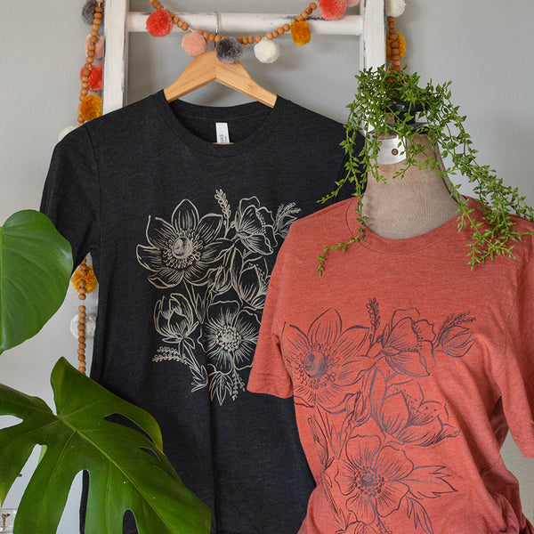 Floral Linework Triblend Tee / T Shirt - Fancy That Design House & Co.