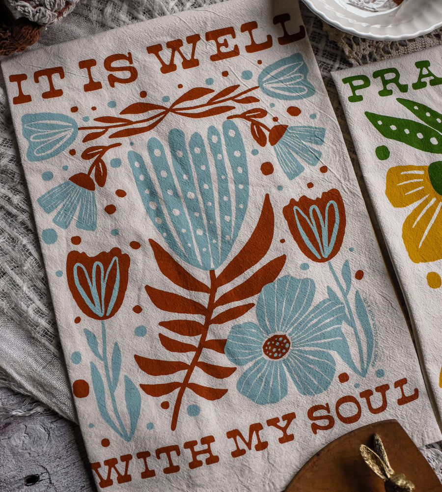 It is Well with my Soul Hymn Floral Tea Towel