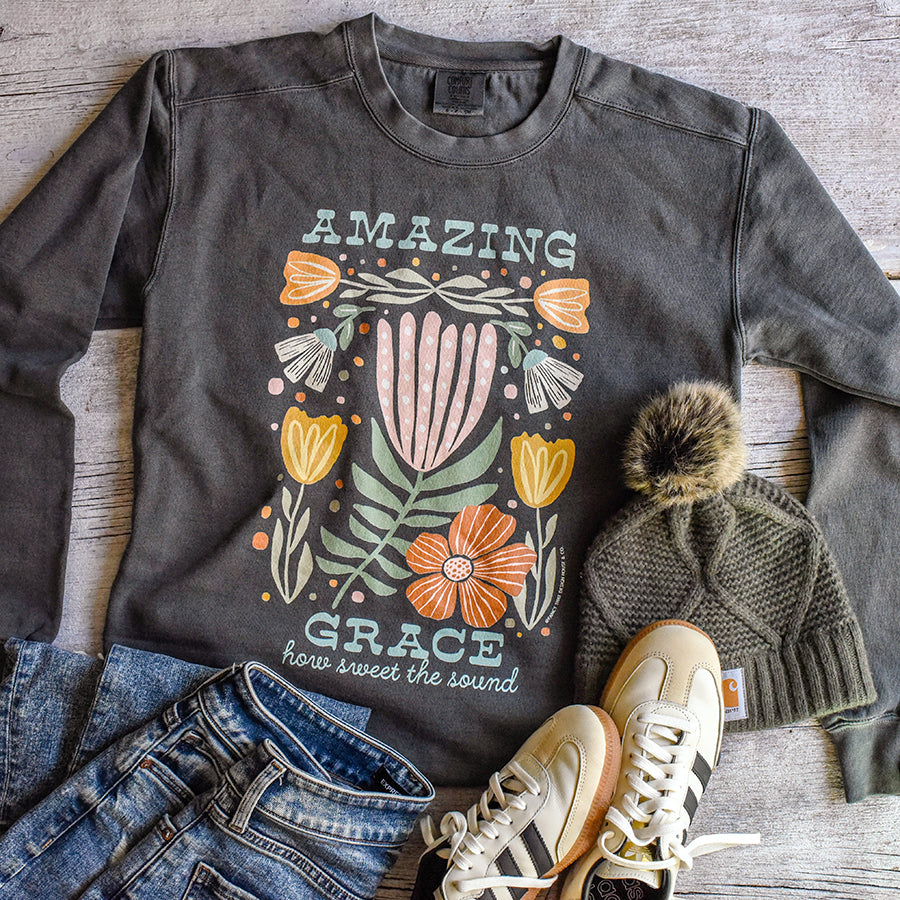 Amazing Grace Floral Garment Dyed Sweatshirt