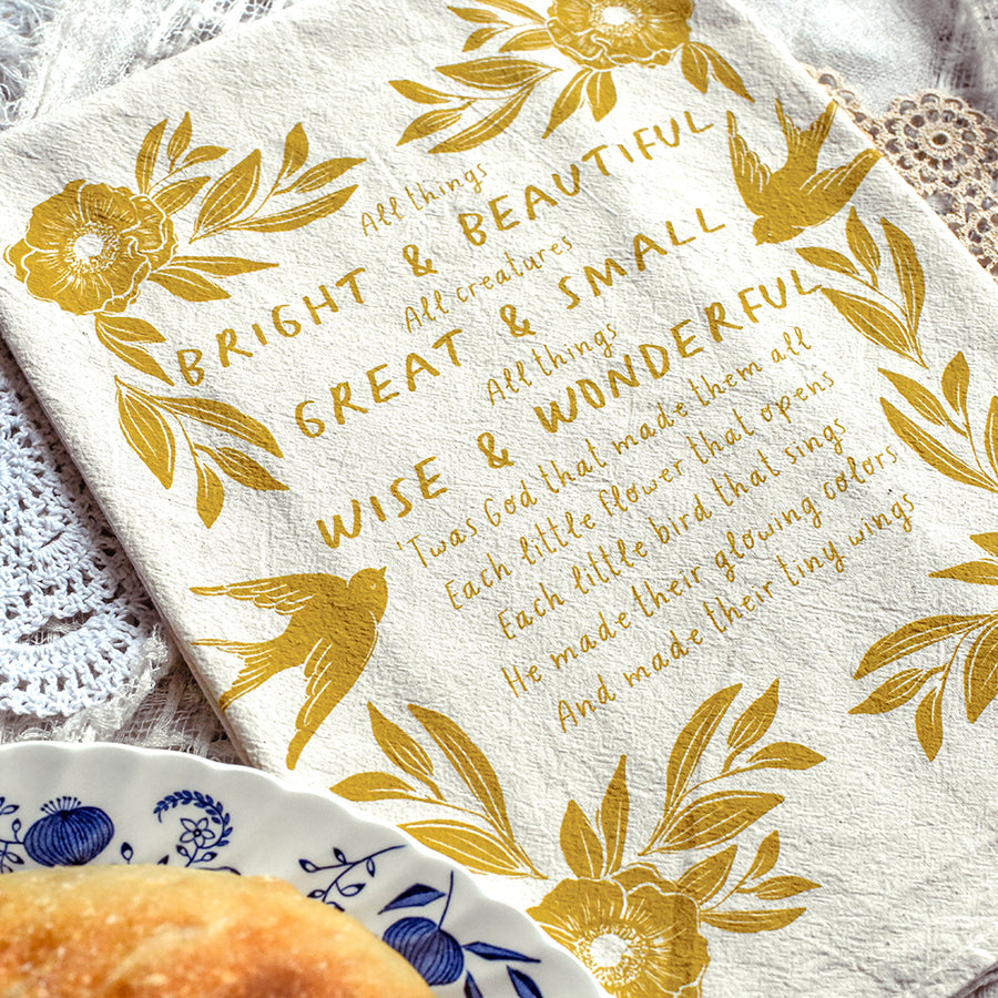 All Things Bright and Beautiful Hymn Tea Towel