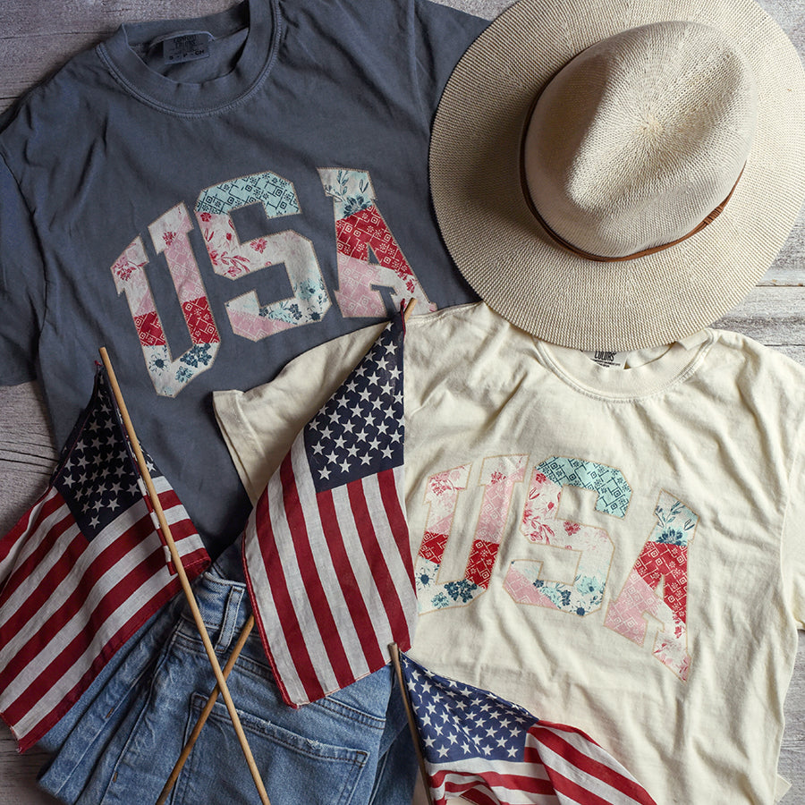 USA Patchwork Comfort Colors 100% Cotton Tee / T Shirt