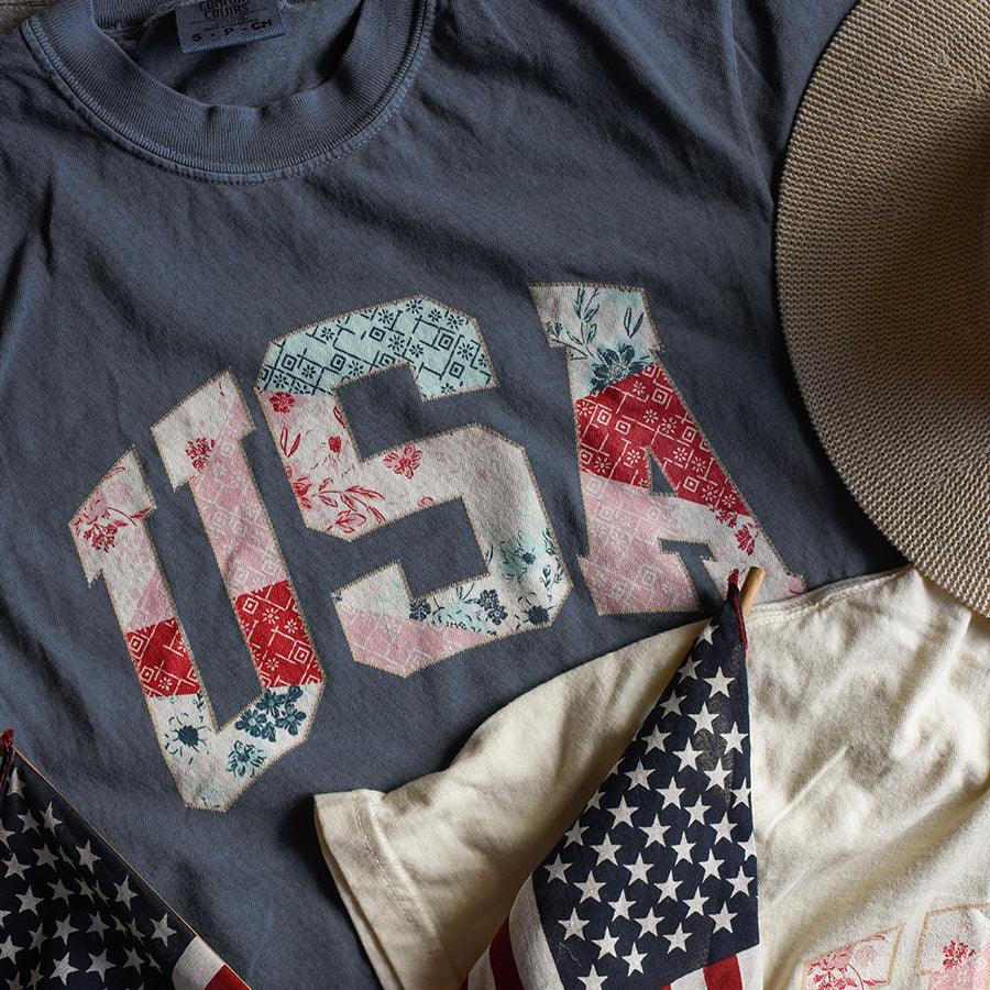 USA Patchwork Comfort Colors 100% Cotton Tee / T Shirt