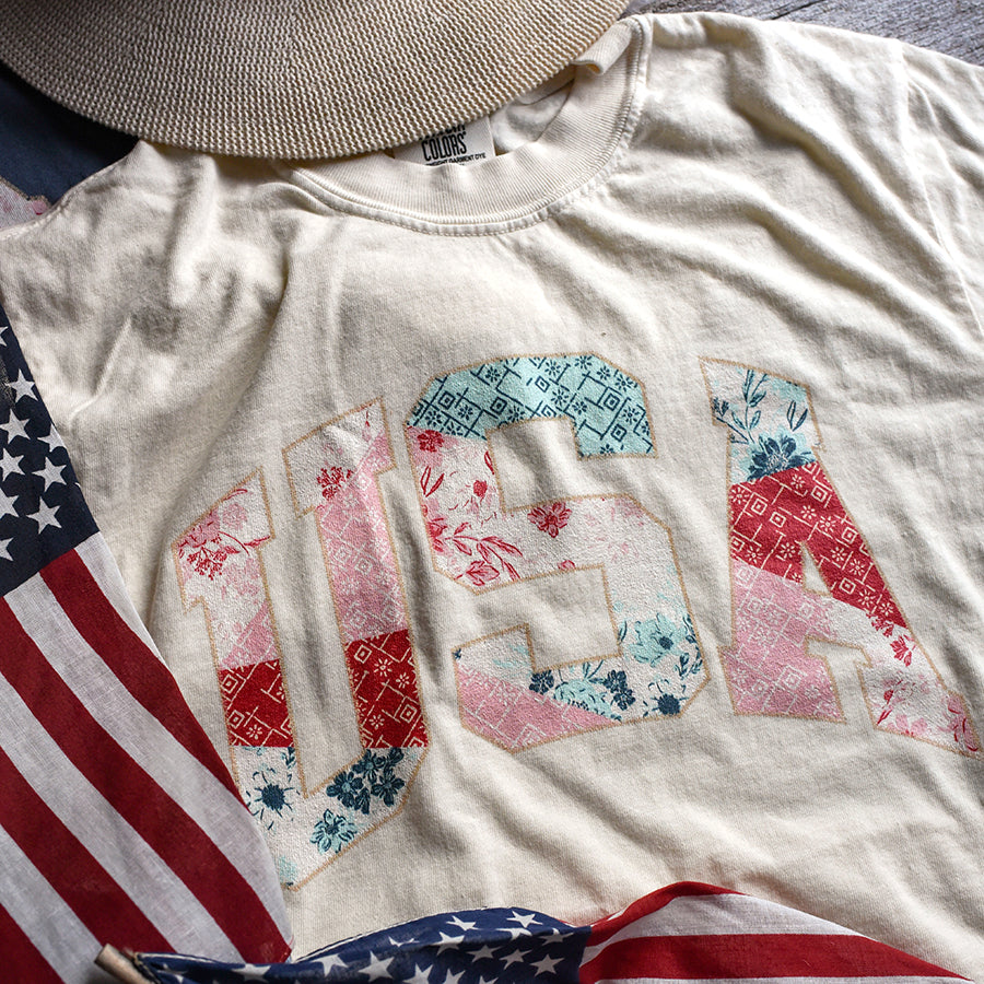 USA Patchwork Comfort Colors 100% Cotton Tee / T Shirt