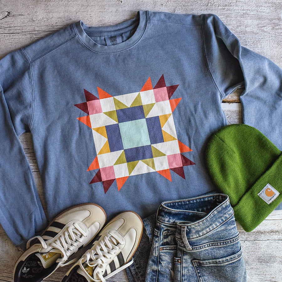 Colorful Quilt Block Garment Dyed Sweatshirt