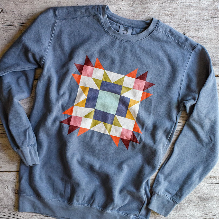 Colorful Quilt Block Garment Dyed Sweatshirt
