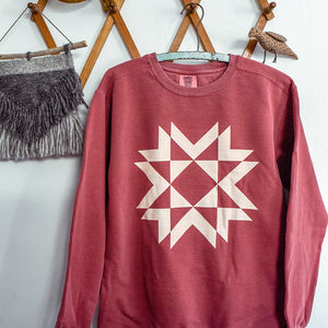 Cream Print Quilt Block Garment Dyed Sweatshirt