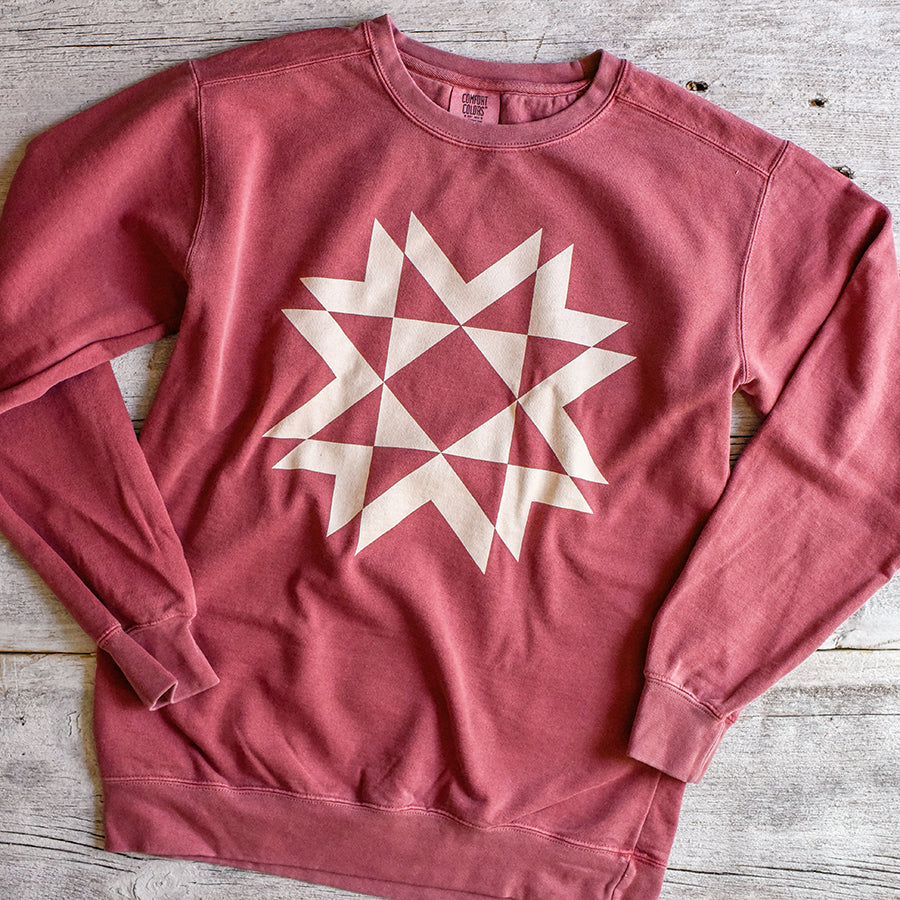 Cream Print Quilt Block Garment Dyed Sweatshirt