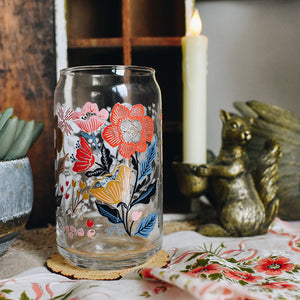 Folk Florals Glass Can