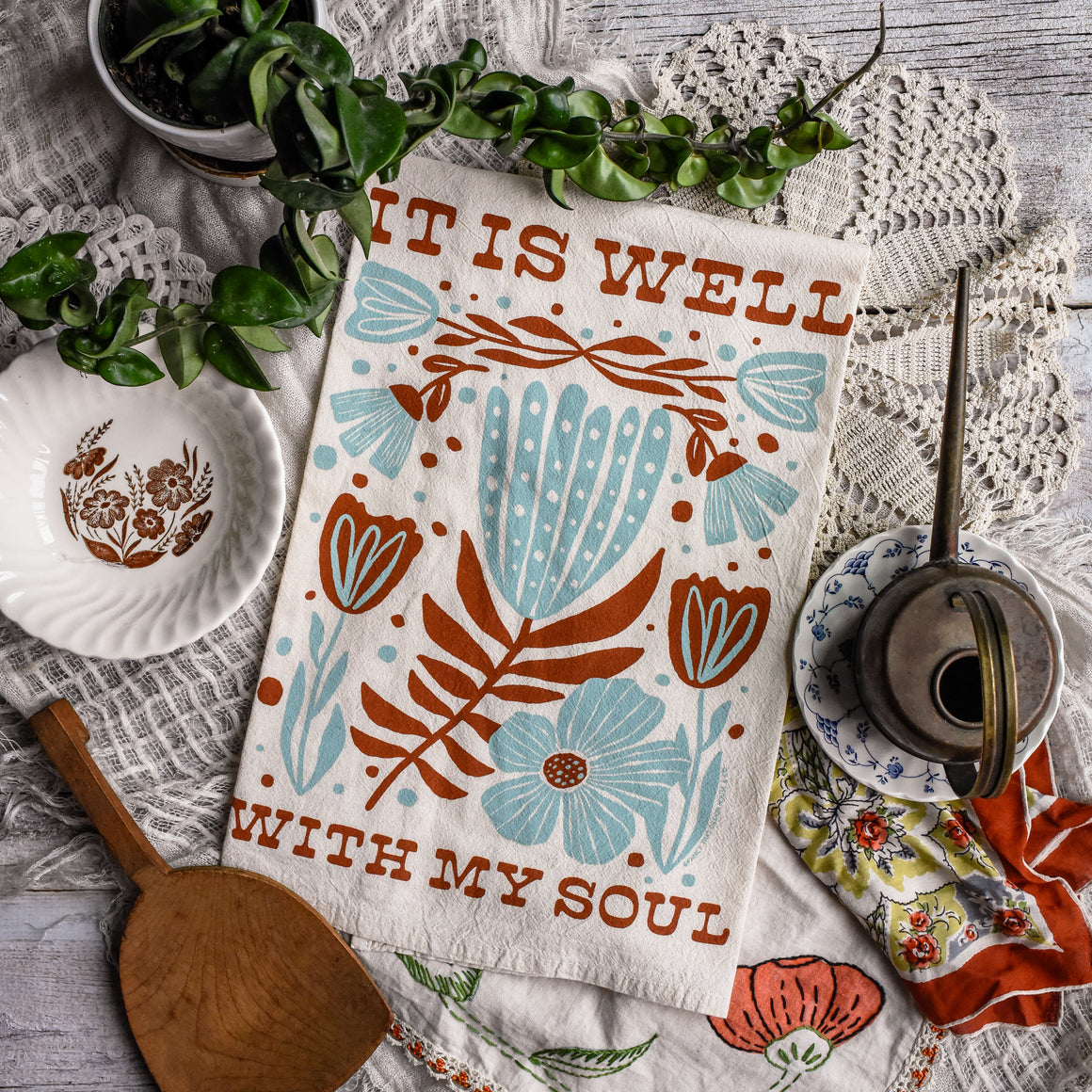 It is Well with my Soul Hymn Floral Tea Towel