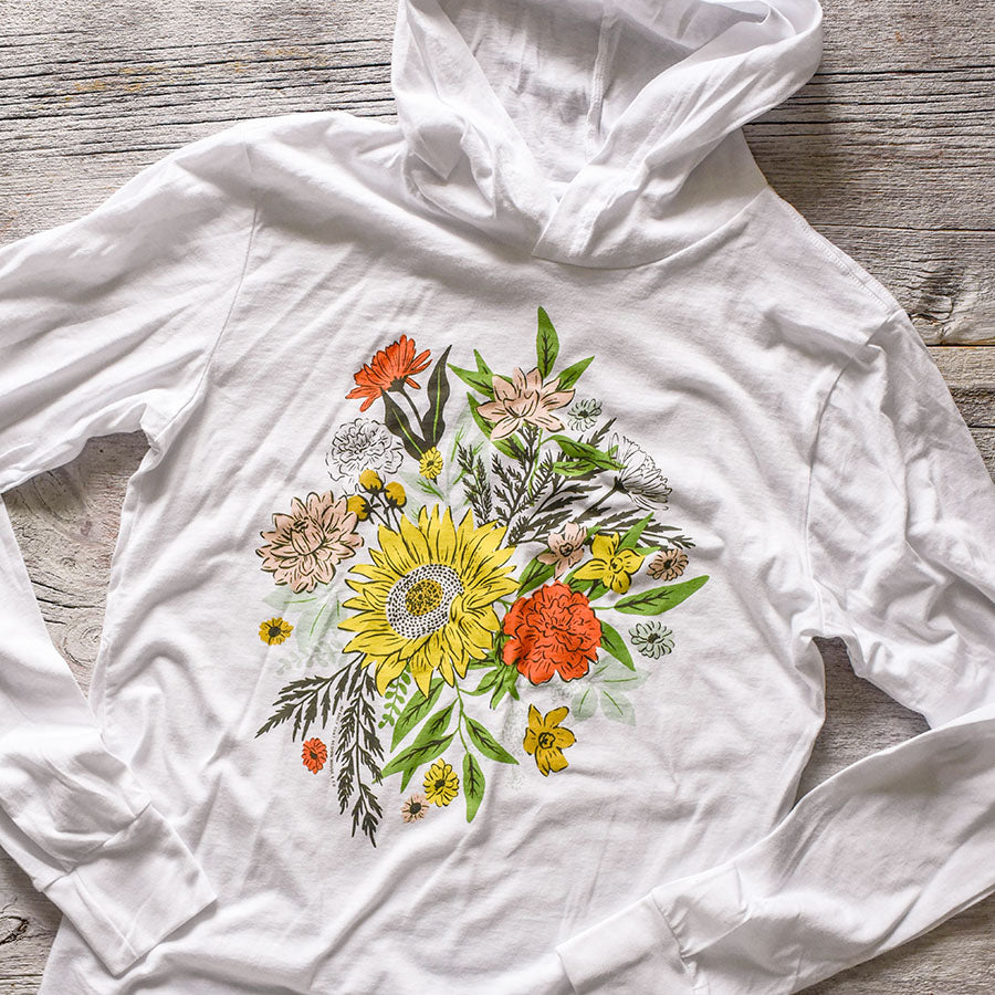 Happy Florals Hooded Long Sleeve Tee