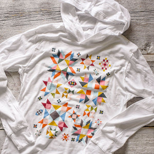 Bright Quilt Block Hooded Long Sleeve Tee