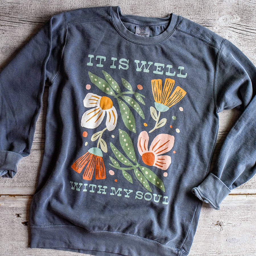 It is Well With My Soul Florals Garment Dyed Sweatshirt