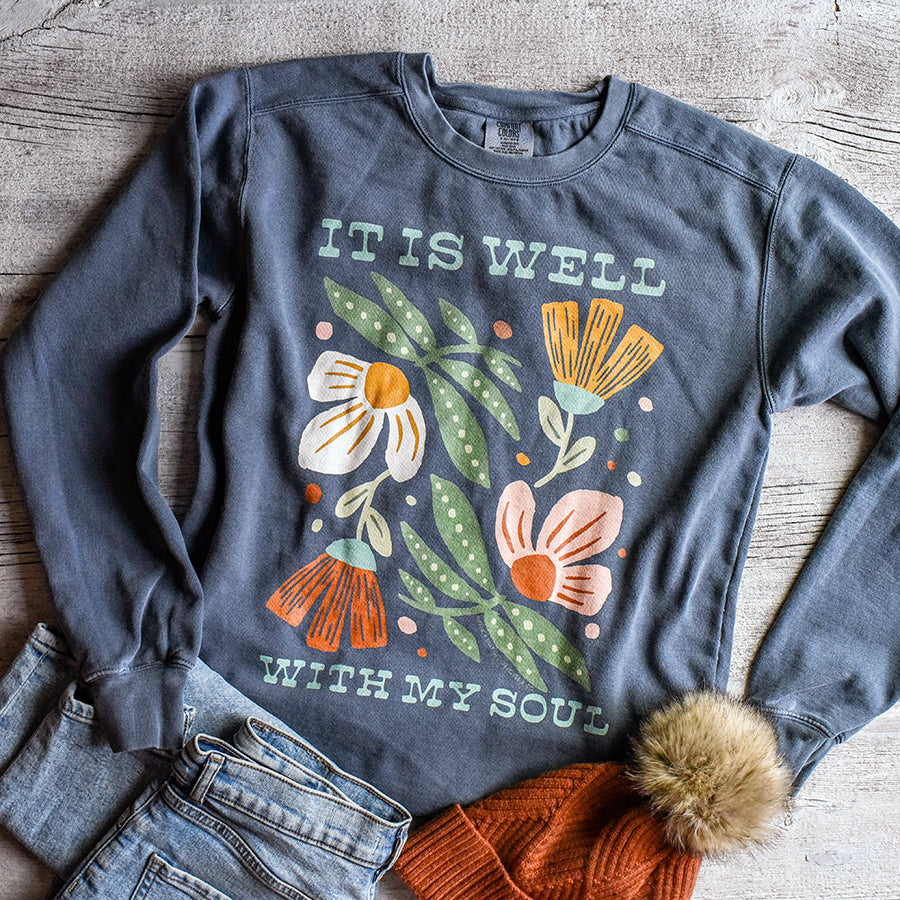 It is Well With My Soul Florals Garment Dyed Sweatshirt