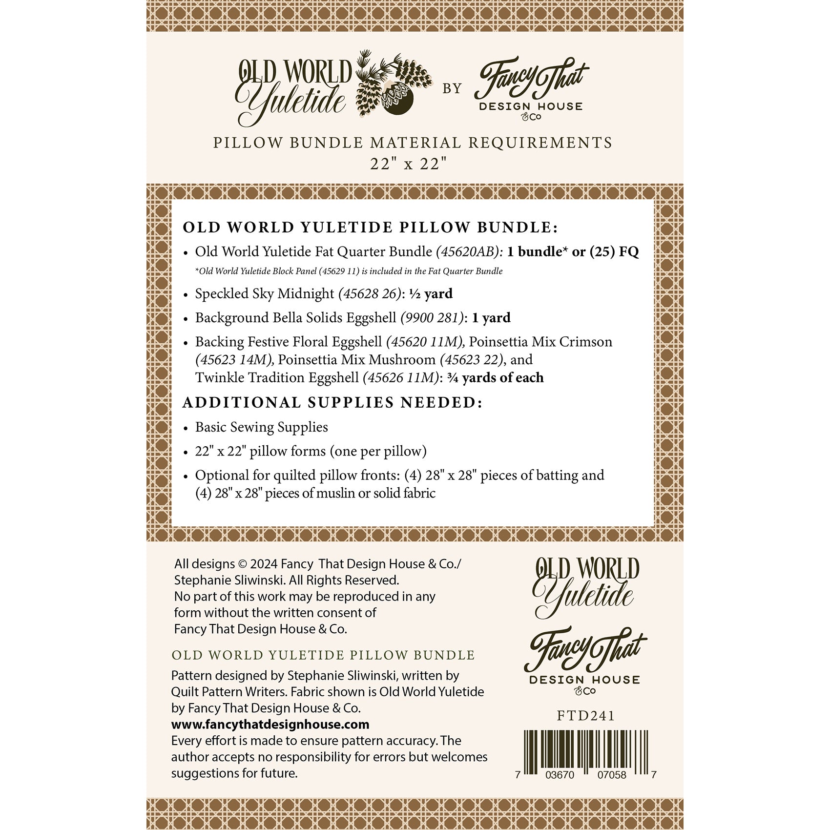 Moda Old World Yuletide Pillow Bundle Printed Pattern