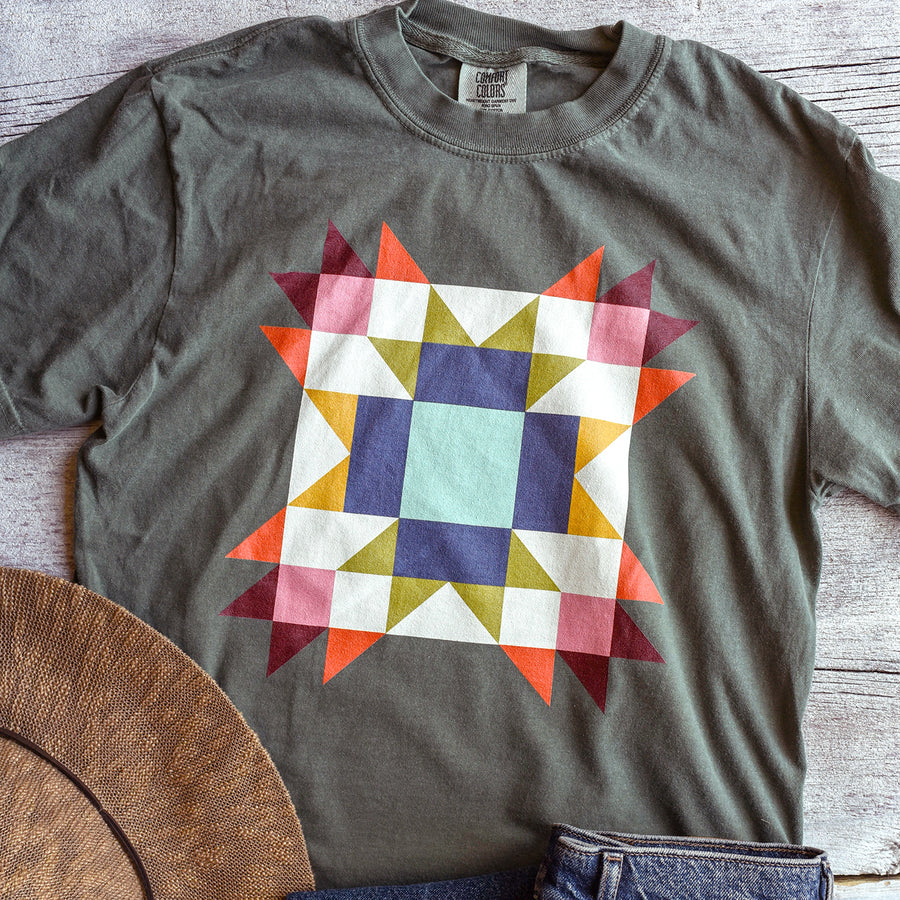 Colorful Quilt Block Comfort Colors 100% Cotton Tee / T shirt