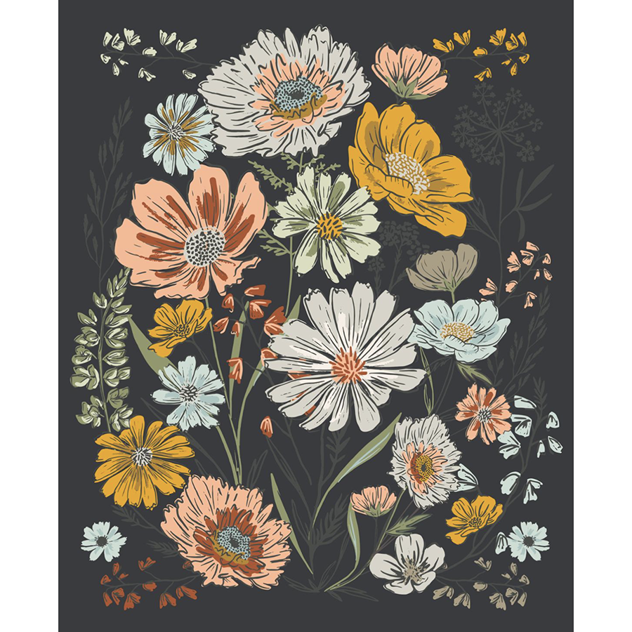 Moda Woodland & Wildflowers Panel Charcoal - PREORDER
