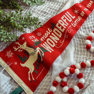 It's the Most Wonderful Time of the Year Reindeer - Printed Wool Pennant