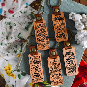 How Great Thou Art Wooden with Leather Loop Hymn Keychain