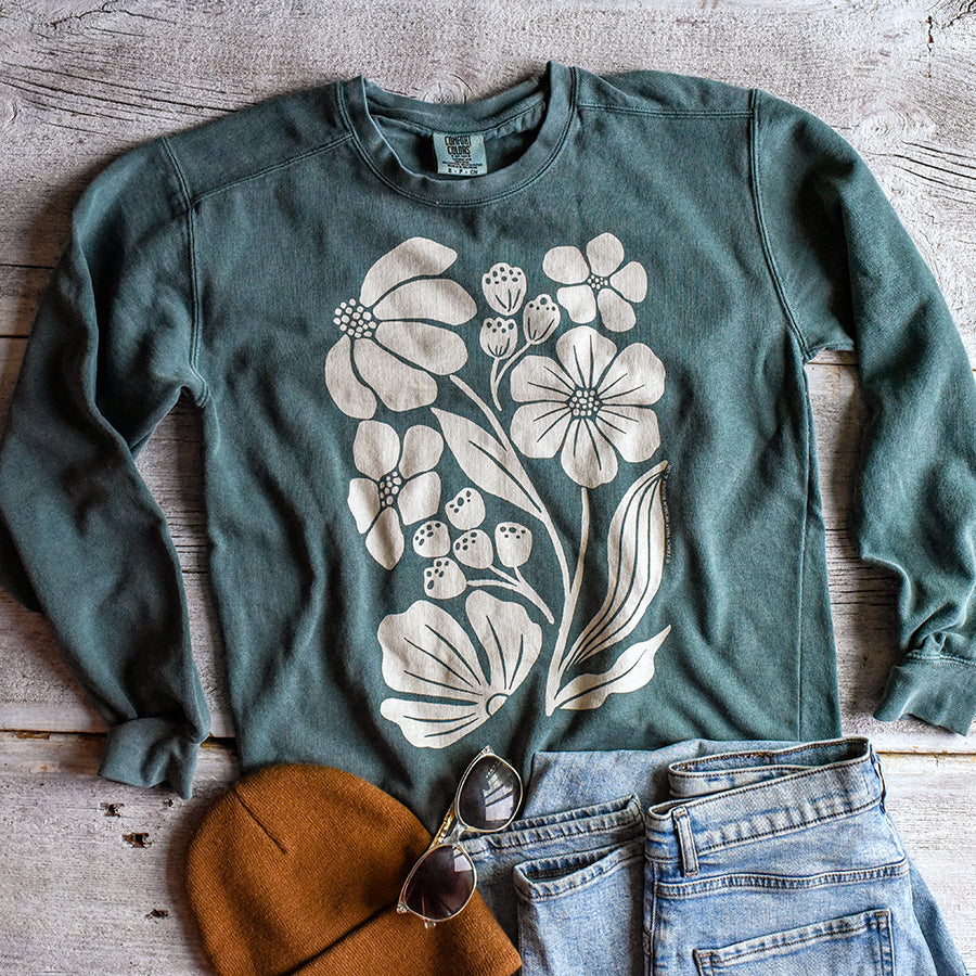 Block Floral Garment Dyed Sweatshirt