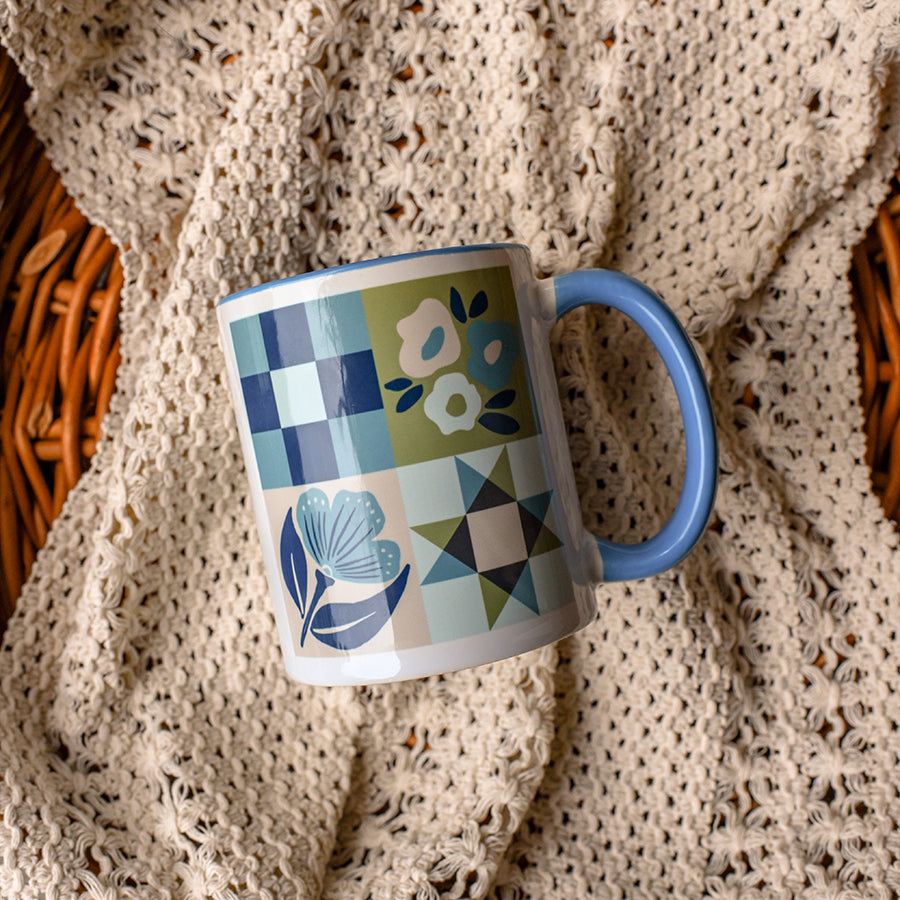 Floral Quilt Block Mug - Blues