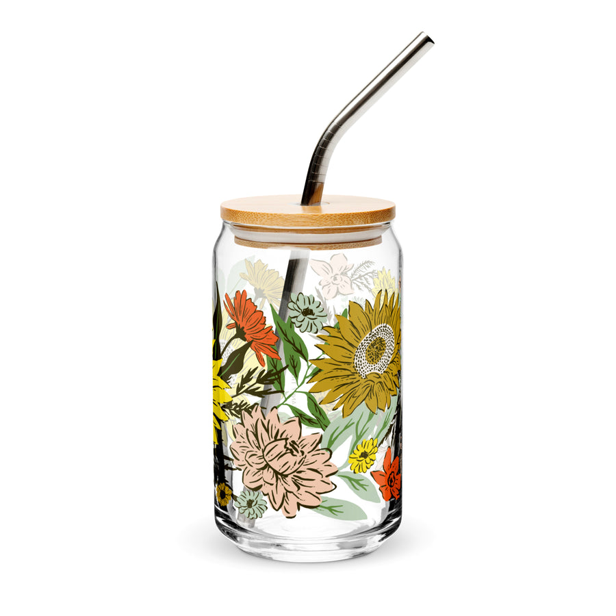 Happy Florals Glass Can