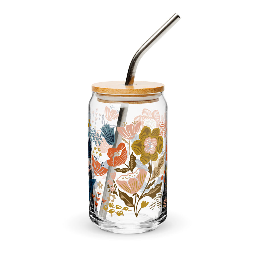 Folk Florals Glass Can