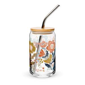 Folk Florals Glass Can