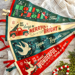 It's Holly Jolly Time - Printed Wool Pennant