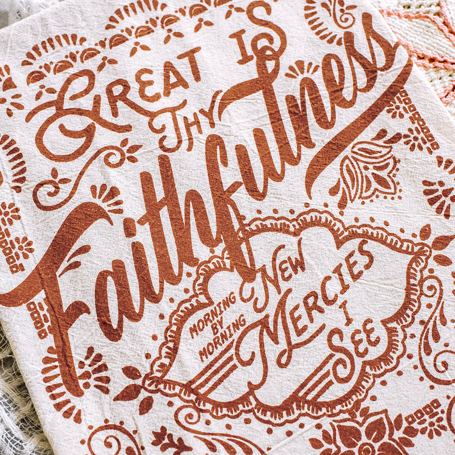 Great is Thy Faithfulness Script Hymn Tea Towel