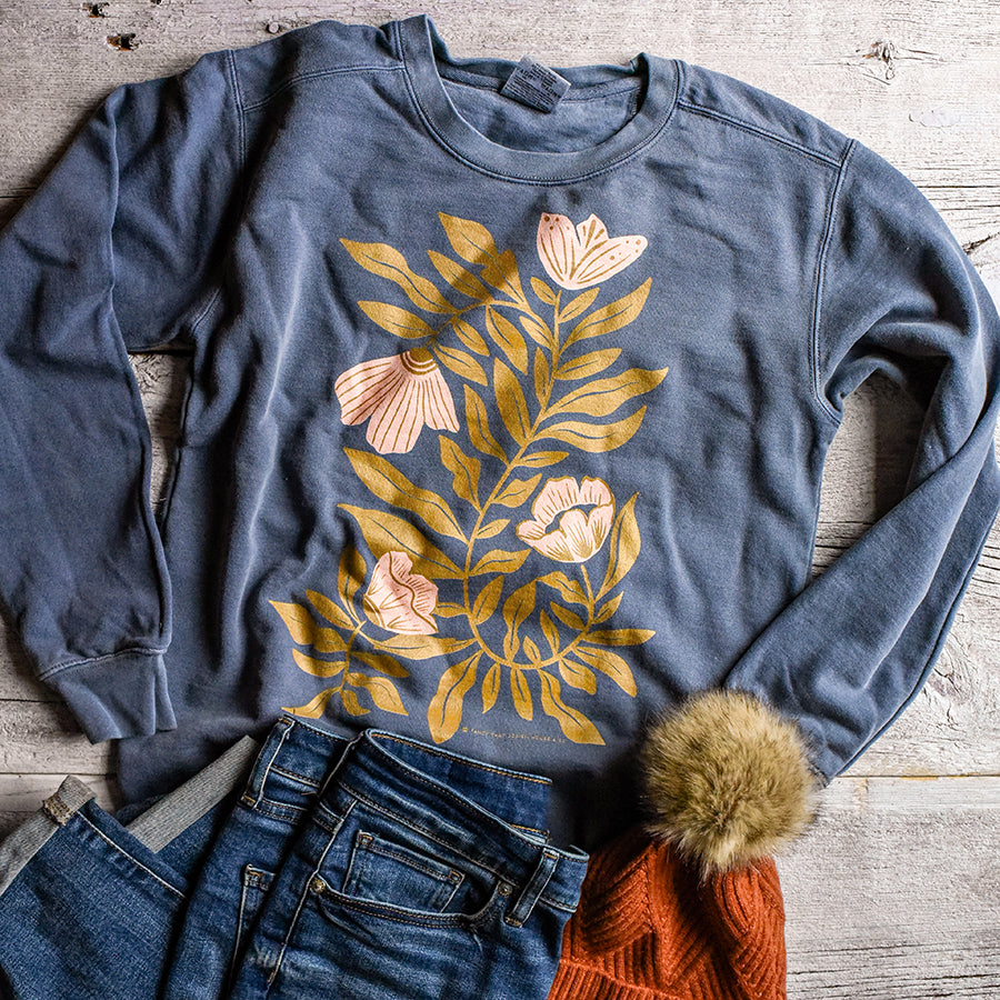Folk & Lore Flowy Floral Garment Dyed Sweatshirt