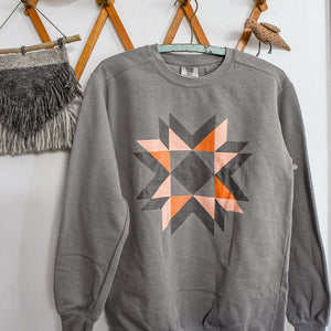 Coral / Orange Print Quilt Block Garment Dyed Sweatshirt
