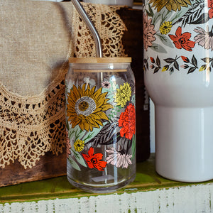 Happy Florals Glass Can