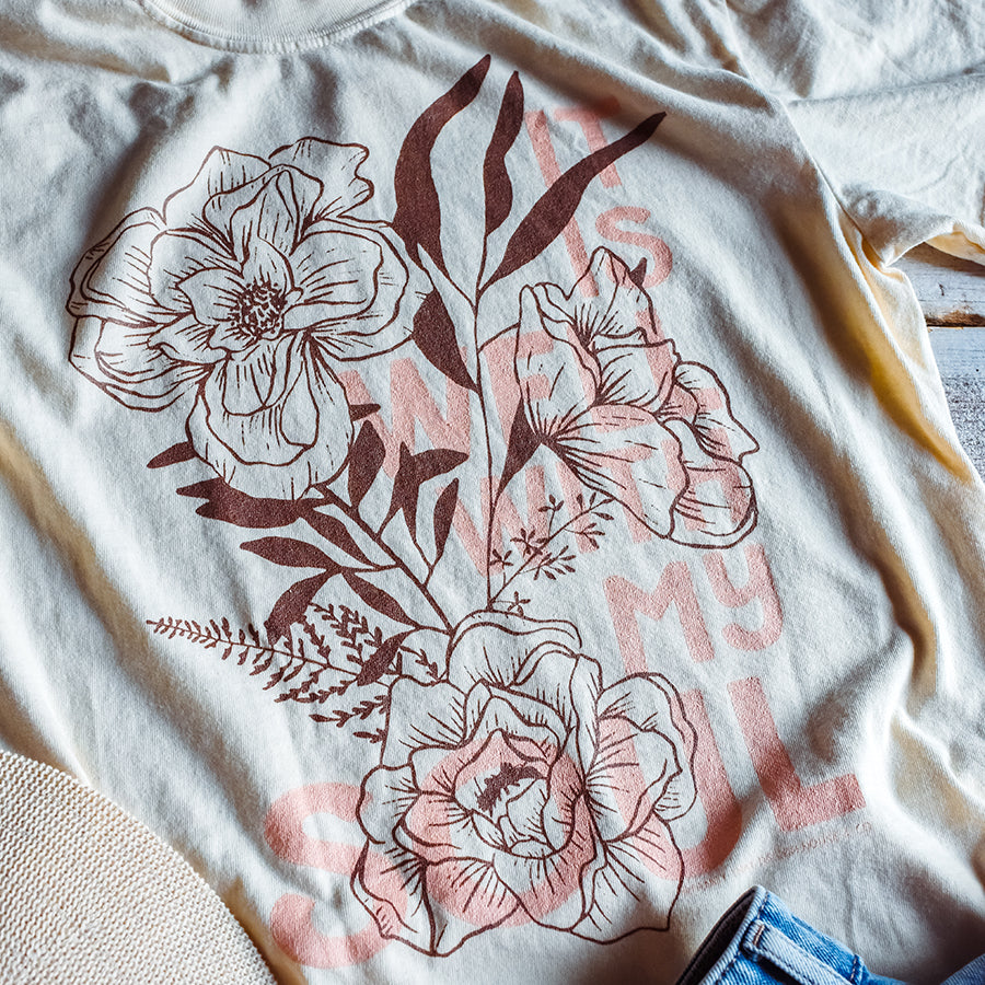 It is Well with my Soul linework floral Comfort Colors 100% Cotton Tee / T shirt