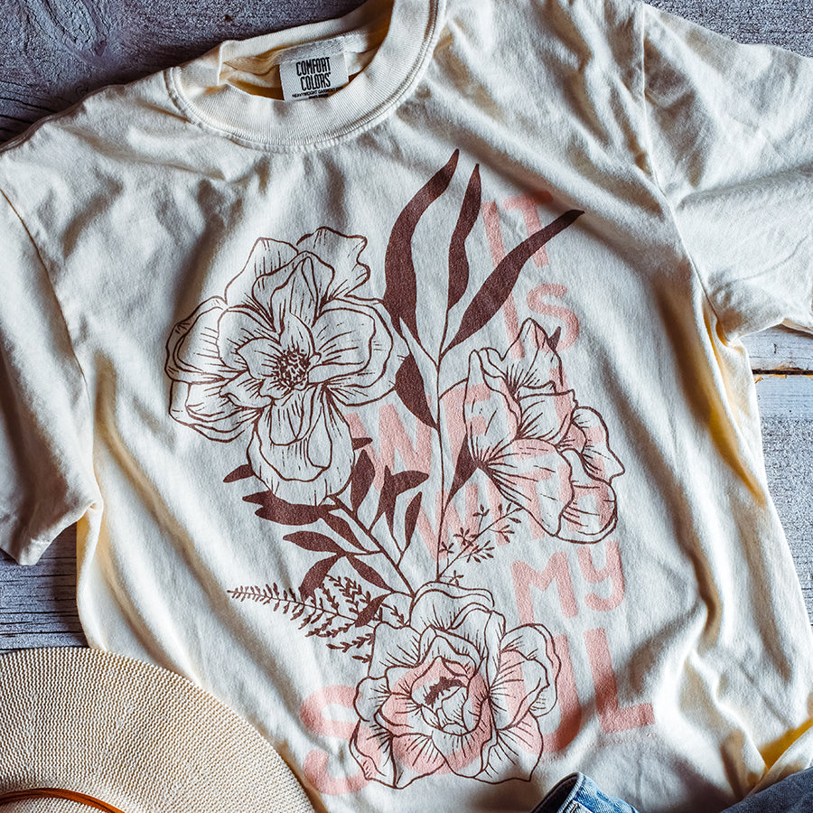 It is Well with my Soul linework floral Comfort Colors 100% Cotton Tee / T shirt