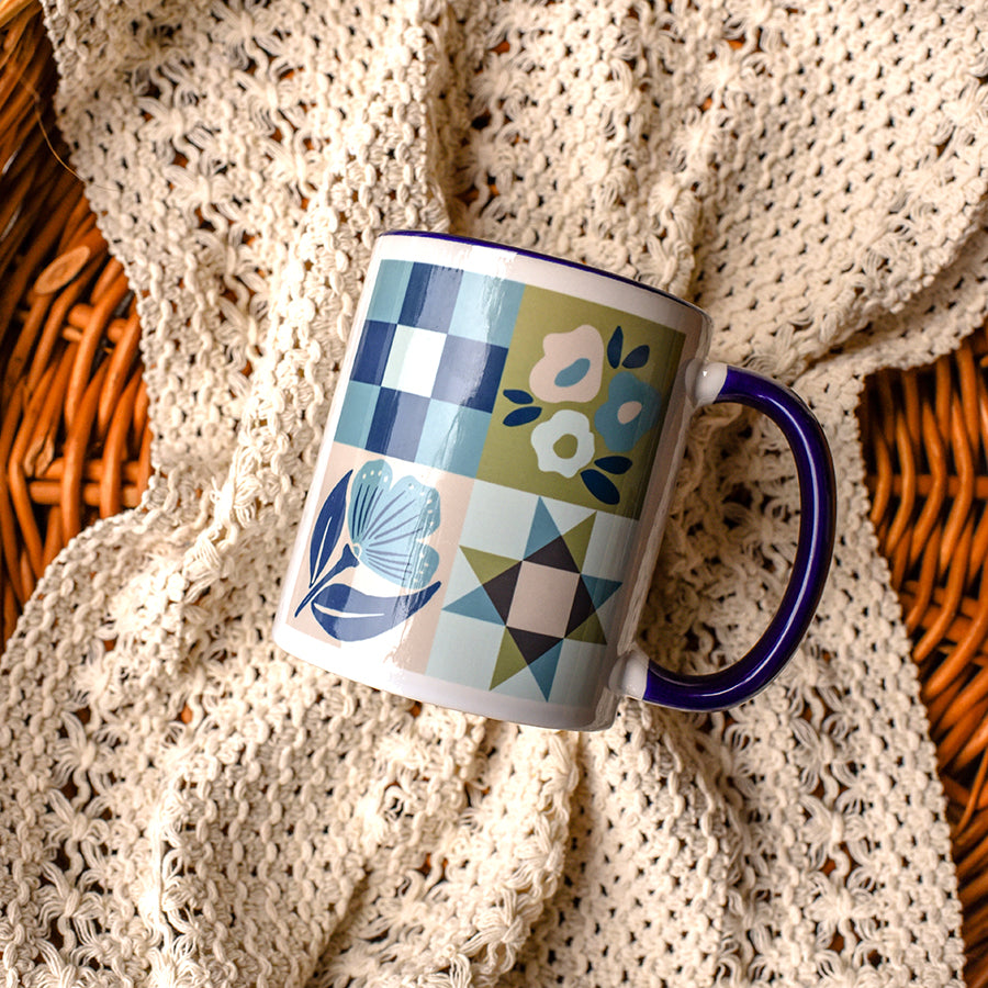 Floral Quilt Block Mug - Blues