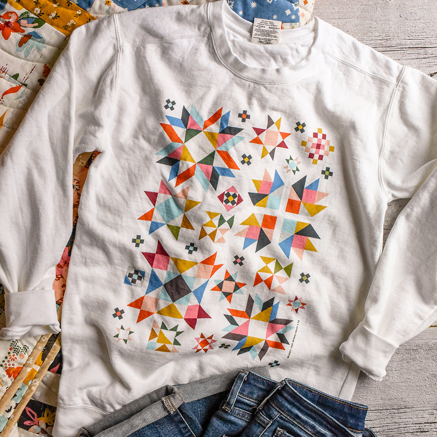 Bright Quilt Block Sampler Garment Dyed Sweatshirt