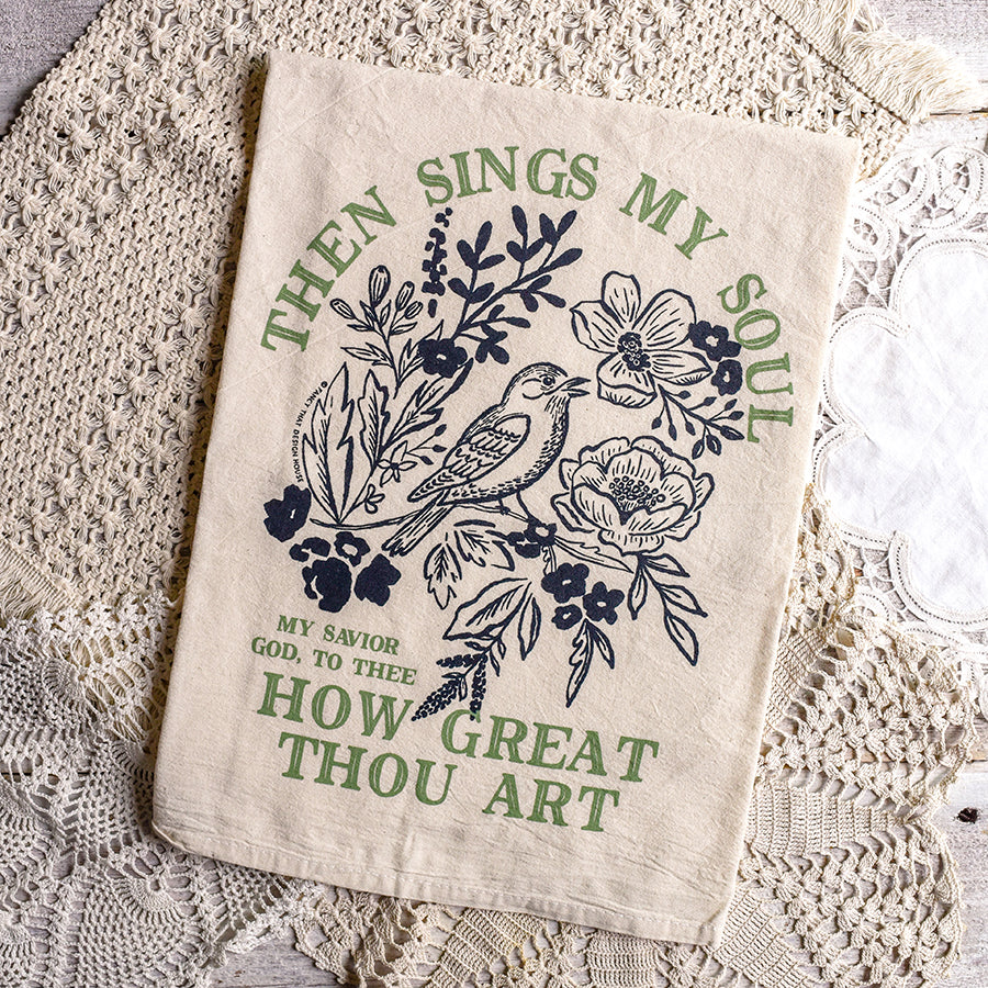 Then Sings My Soul Floral Bird Tea Towel