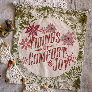 Old World Yuletide Cotton Drawstring Gift Bag