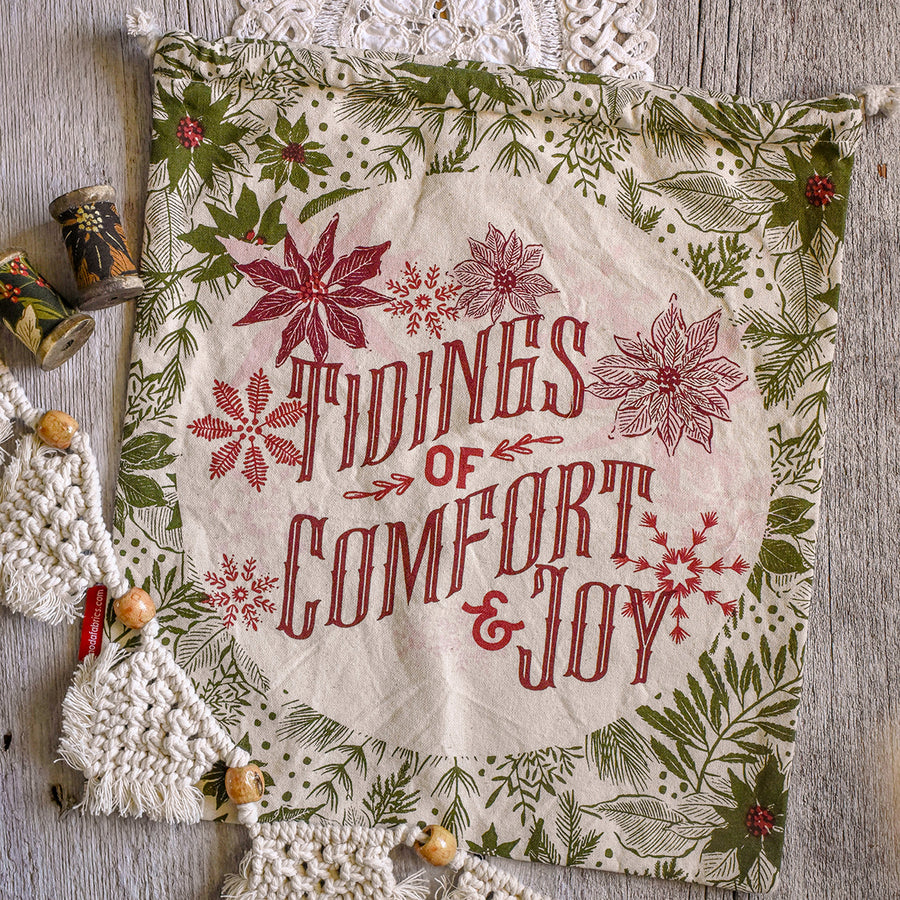 Old World Yuletide Cotton Drawstring Gift Bag