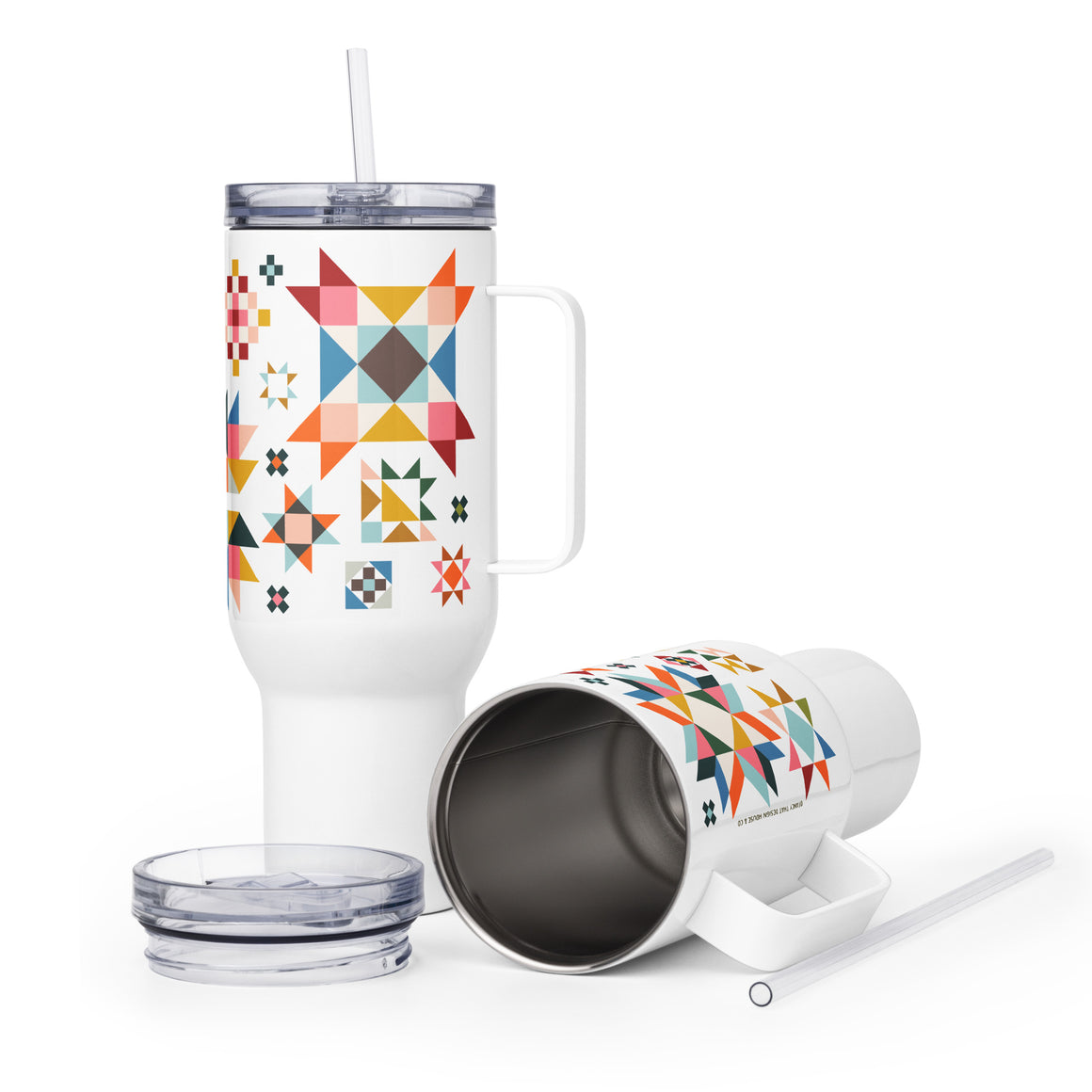 Quilt Block Stainless Steel Travel Mug with Handle