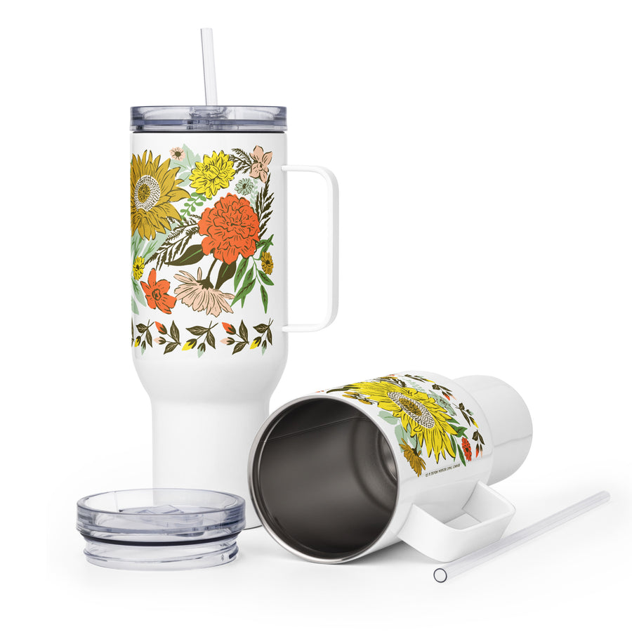 Happy Florals Stainless Steel Travel Mug with Handle