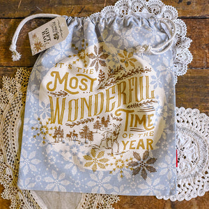 Old World Yuletide Cotton Drawstring Gift Bag