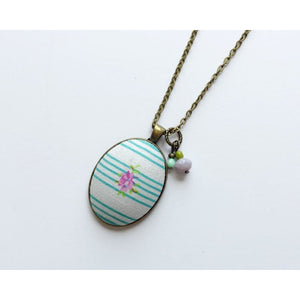 Stripes with Mini Floral fabric pendant necklace