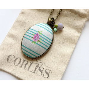 Stripes with Mini Floral fabric pendant necklace